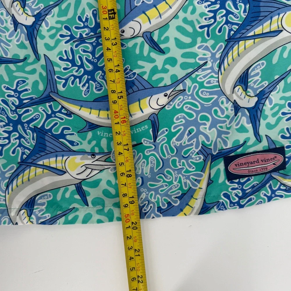 Vineyard Vines Mens XL Blue‎ Marlin Coral Print Swim Trunks Mesh Lined Shorts